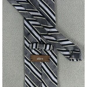 Alara Tie Grey Silver Stripe Imported Silk Dress Business USA Made